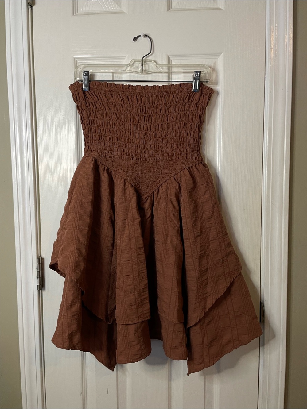 wild fable Brown Smocked Strapless Dress